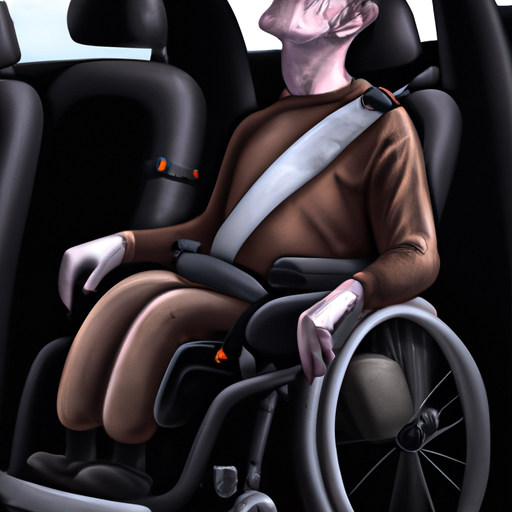איור של אדם עם מוגבלות בכיסא בטיחות לנכים עם חגורת הבטיחות היטב